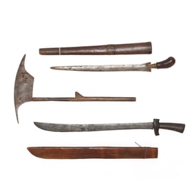 Two Southeast Asian Long Knives and a Classic Headhunter's Axe