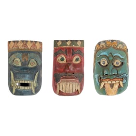 Three Southeast Asian Carved Wooden Masks