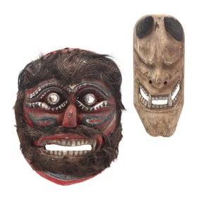 Two Carved Southeast Asian Wooden Masks