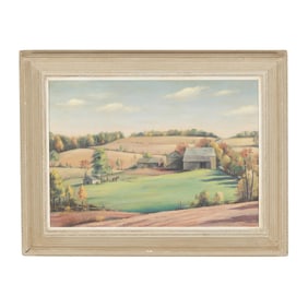 American School (20th Century), Rural Farm Scene, Signed