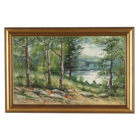 M. Braquist (American, Early 20th Century), Forest Landscape with View of Lake