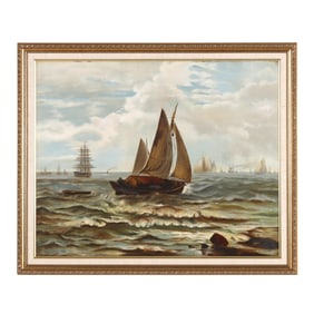 M.C. Moore (American, Late 19th Century), Sailing Ship at Sea