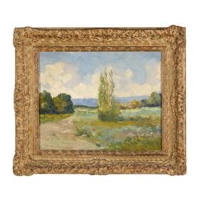 American School (Early 20th Century), Landscape with Cypress Tree, Signed