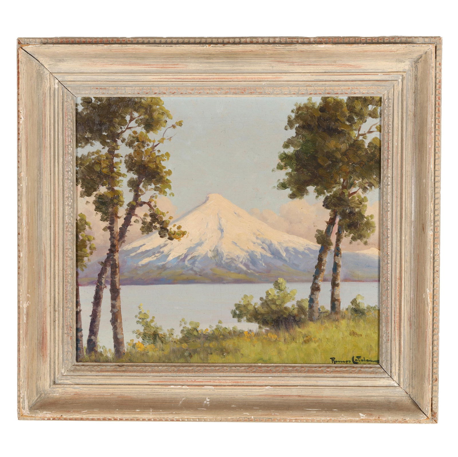 Benito Ramos Catalan (Chilean, 1888-1961), Volcan Giorno: Benito Ramos Catalan (Chilean, 1888-1961), Volcan Giornooil on canvas, signed at lower right, inscribed to the verso, framed. Stretcher size 15 3/4 x 17 3/4 in.; Frame dimensions 21 1/4 x 23 1/2 in. F
