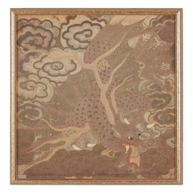 A Japanese Framed Embroidered Panel of a Dragon