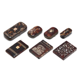 A Collection of Seven Continental Pique Work Boxes
