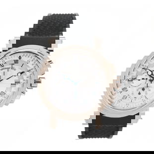 White Gold Marine Chronograph Timepiece, Breguet: White Gold Marine Chronograph Timepiece, Breguet automatic, reference number 5827BB125ZU, watch number 875 AA, the round white gold case with polished bezel and fluted caseband, the white