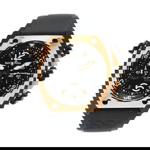 Black PVD Stainless Steel and Rose Gold BR02 Chronograph Watch, Bell & Ross: Black PVD Stainless Steel and Rose Gold BR02 Chronograph Watch, Bell & Ross circa 2008, automatic, reference number BR02-94-S/R, serial number 158, the stainless steel tonneau case with black PVD