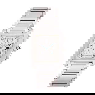 Stainless Steel Tank Française Chronoreflex Perpetual Calendar Watch, Cartier: Stainless Steel Tank Française Chronoreflex Perpetual Calendar Watch, Cartier quartz, Cartier 212P, reference number 2303, serial number 150368BB, the rectangular stainless steel Tank case with