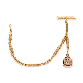 Gold Pocket Watch Chain with Masonic Fob