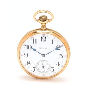 Gold Open Face Pocket Watch, Hamilton