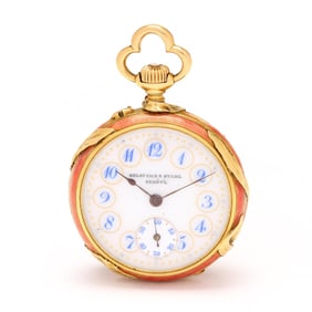 Art Nouveau Gold and Enamel Open Face Pendant Watch, Golay Fils & Stahl