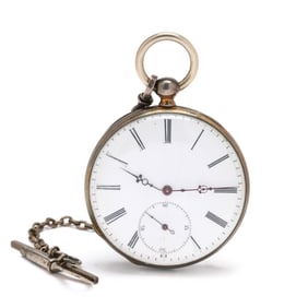 Coin Silver Open Face Pocket Watch and Chain