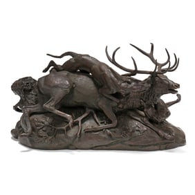 After Antoine-Louis Barye (French, 1795-1875),  Stag Brought Down By Scottish Hounds