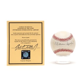 Warren Spahn Signed Baseball With Letter