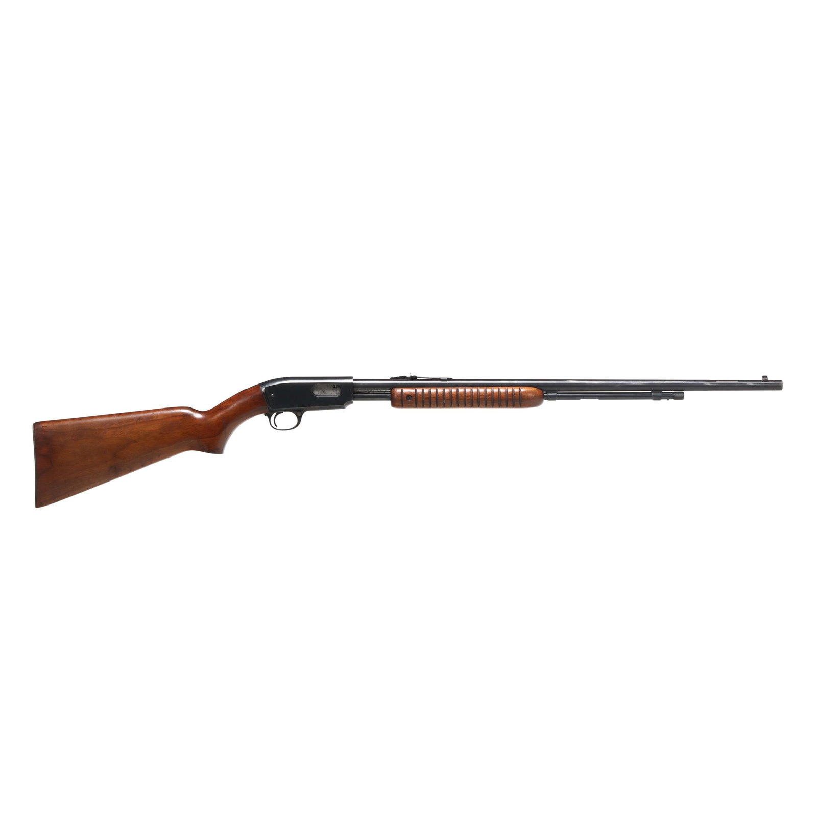 Winchester Model 61 .22 Rimfire Pump-Action Rifle: Winchester Model 61 .22 Rimfire Pump-Action Rifle Serial number 130009 present on underside of blued pump-action receiver and trigger assembly, text of WINCHESTER MODEL 61 .22 S. L. OR L.R. present on