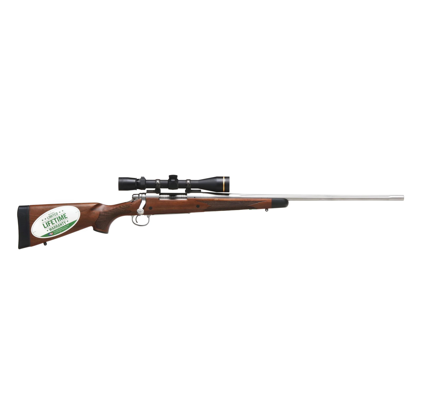 Remington Model 700 .30-06 Bolt-Action Rifle With Optic: Remington Model 700 .30-06 Bolt-Action Rifle With OpticSerial number RR25796L present on left side of brushed stainless bolt-action receiver, 24 in. text of REMINGTON ARMS COMPANY ILION, N.Y. .30-06 S