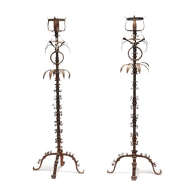 Pair of Tall Baroque Style Wrought Iron Torchieres