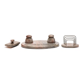 Art Deco Three Piece Marble Desk Set