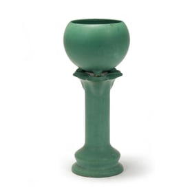 Arts & Crafts Matte Green Art Pottery Jardiniere and Pedestal