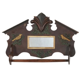 Antique Folk Carved and Giltwood Towel Bar