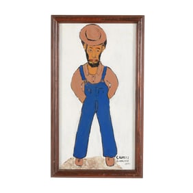 Charles Simmons (NC, 1939-2020), Portrait of Man in Blue Overalls