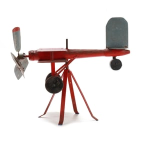 Large Vintage Folk Art Metal and Wood Airplane Weathervane