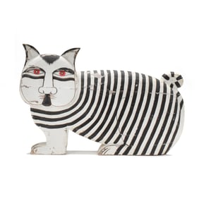 Large Carved and Painted Folk Art Cat Sculpture