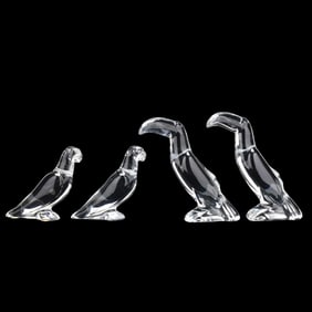 Two Pairs of Baccarat Crystal Tropical Birds