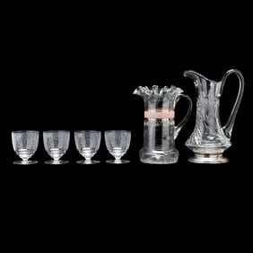 Four Baccarat  Lulli  Wine Glasses and Two Associated Pitchers