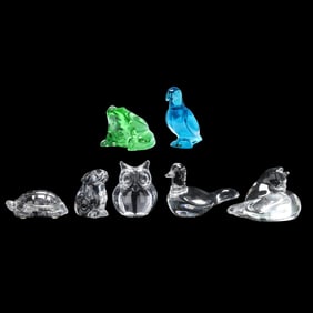 Six Baccarat Crystal Animals and One Daum Owl