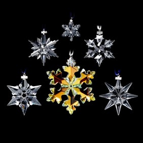 Group of Six Swarovski Crystal Snowflake Ornaments