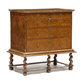 William and Mary Inlaid Burl Walnut Chest on Frame