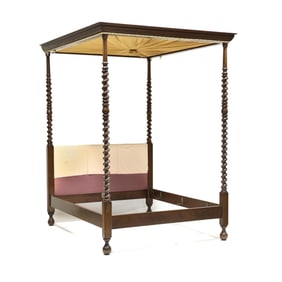 William and Mary Style Walnut Spiral Post Bed with Tester