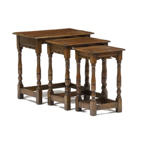 Nest of Three Tudor Style Oak Tables