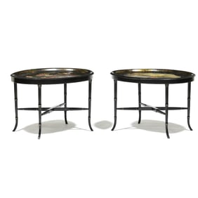 Two Vintage Tole Trays on Stands