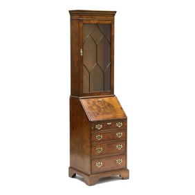 Southampton, Georgian Style Diminutive Burl Wood Bureau and Bookcase