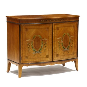 Wellington Hall, Neoclassical Style Inlaid and Paint Decorated Bow-Front Cabinet