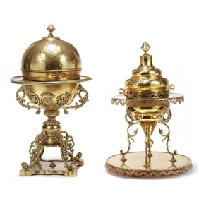 Two Lidded Brass Braziers