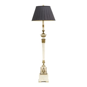 White Marble and Ormolu Floor Lamp with Black Silk Shade