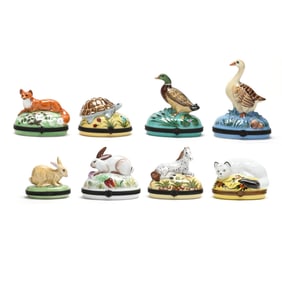 Eight Limoges Animal Form Porcelain Pill Boxes