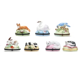 Seven Limoges Animal Form Porcelain Pill Boxes