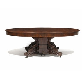 American Late Classical Mahogany Pedestal Dining Table with Leaves