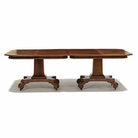 American Classical Mahogany Drop Leaf Double Pedestal Banquet Table
