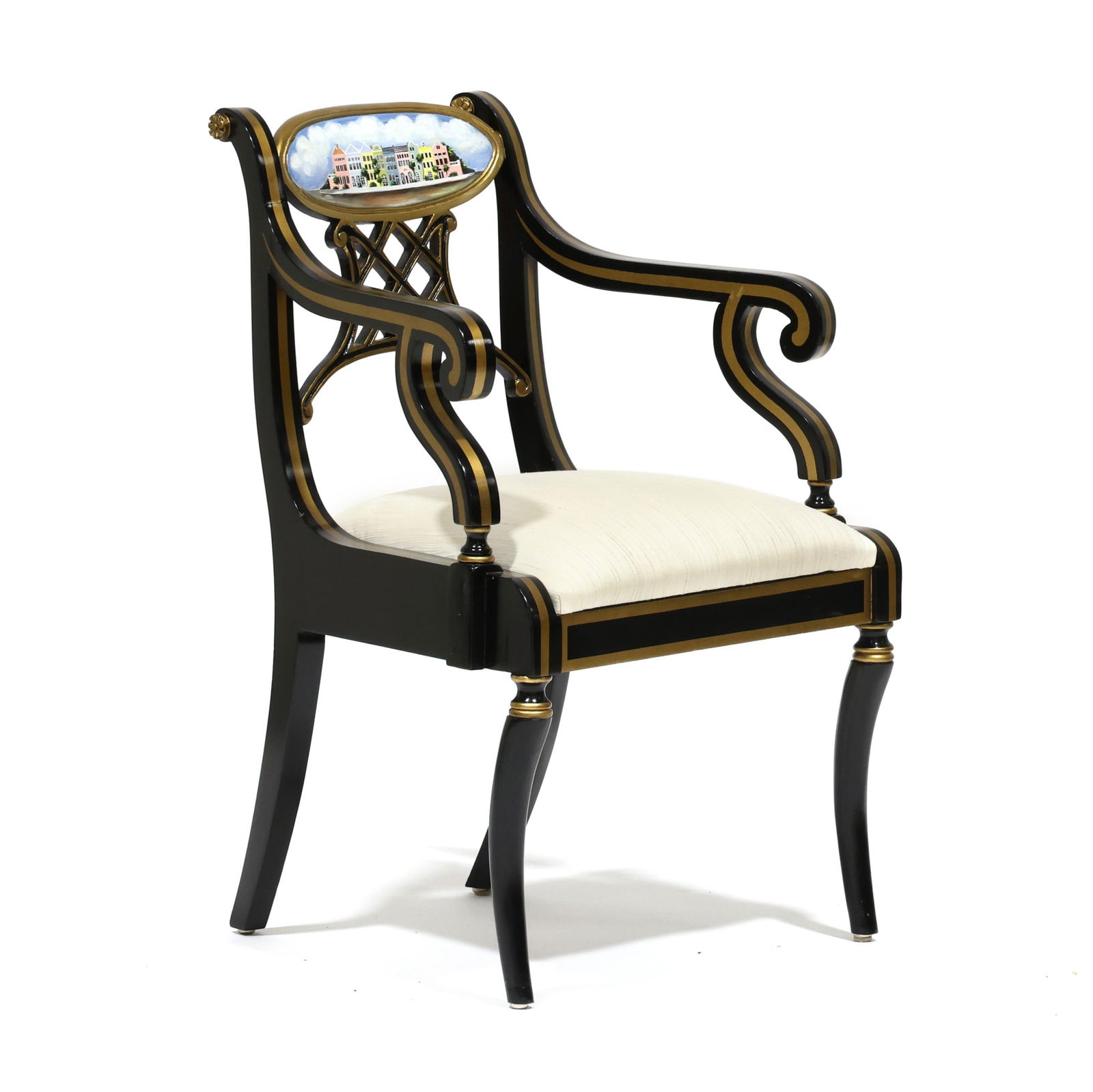 Neoclassical Style Armchair with "Rainbow Row" Paint Decoration (1 of 8)