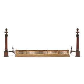 Vintage Brass Fire Fender and Pair of Andirons