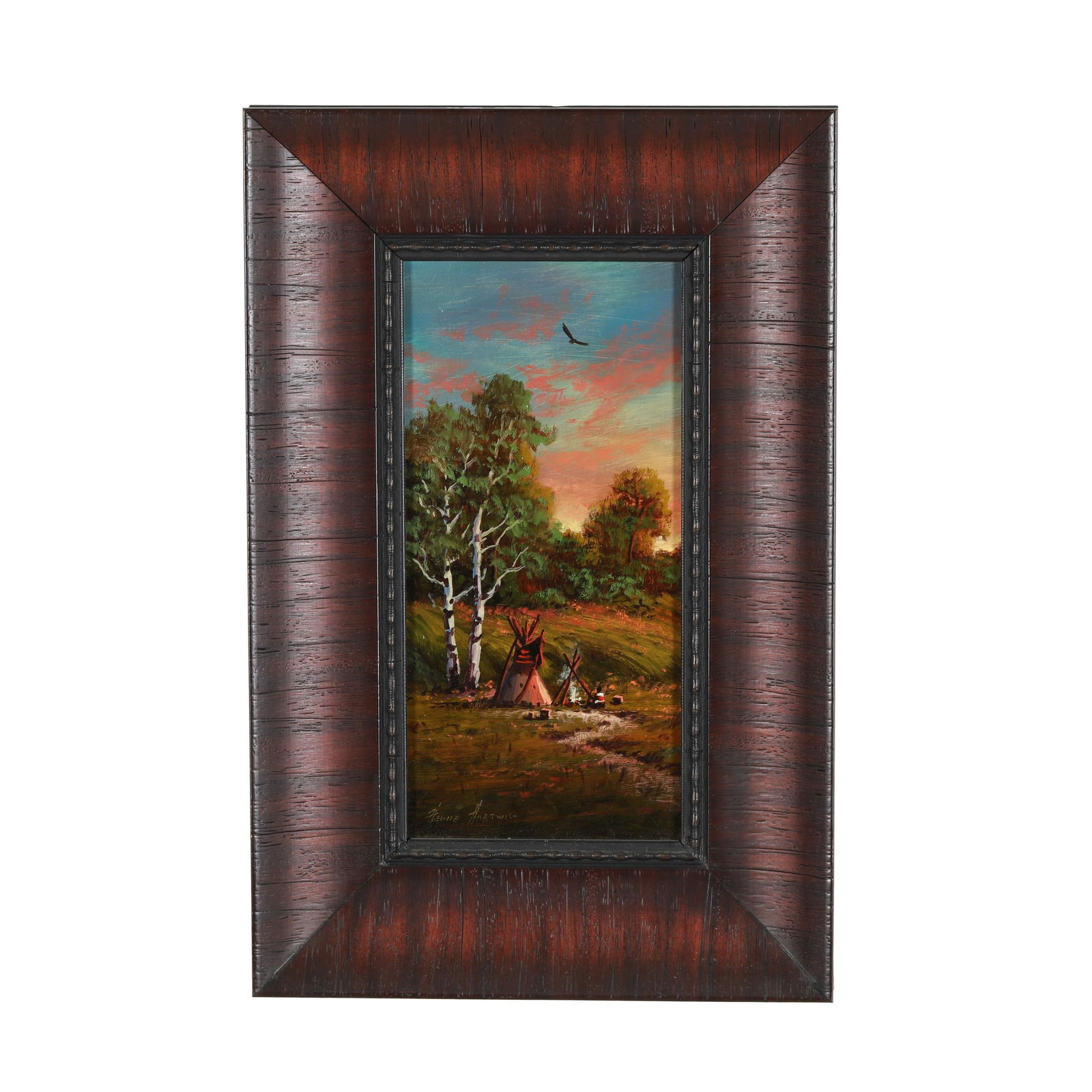 Heinie Hartwig (American, b. 1937), Late in the Day: Heinie Hartwig (American, b. 1937), Late in the Dayoil on Masonite, signed at lower left, inscribed to the verso, framed. Board 12 x 6 in.; Frame dimensions 17 1/4 x 11 1/4 in. Born in California’s
