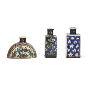 Three Persian Qajar Glazed Pottery Bottles