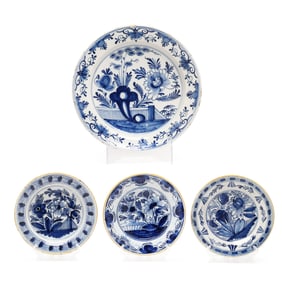 Four Blue and White Dutch Delftware Plates