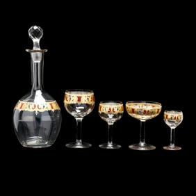 (64) Pieces of Fine Vintage Enameled Glass Barware